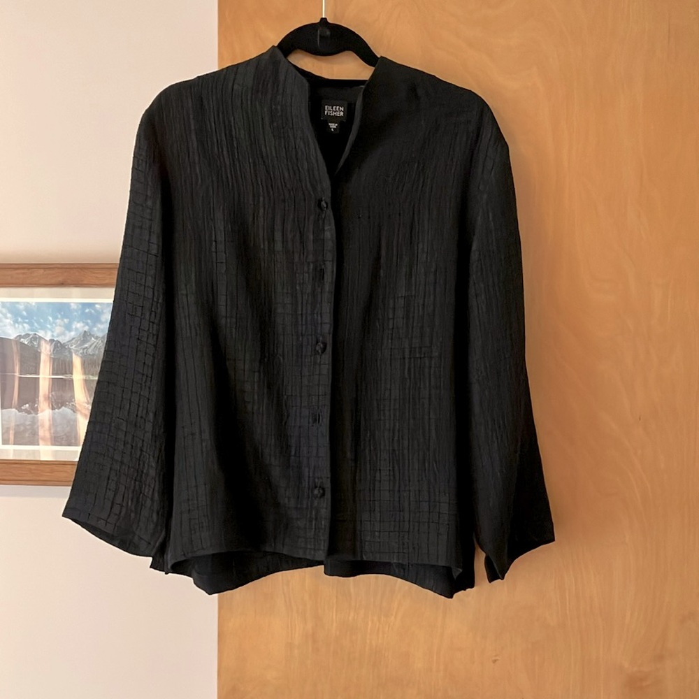 EILEEN FISHER  Black Textured basket weave Dress Jacket-Large  -